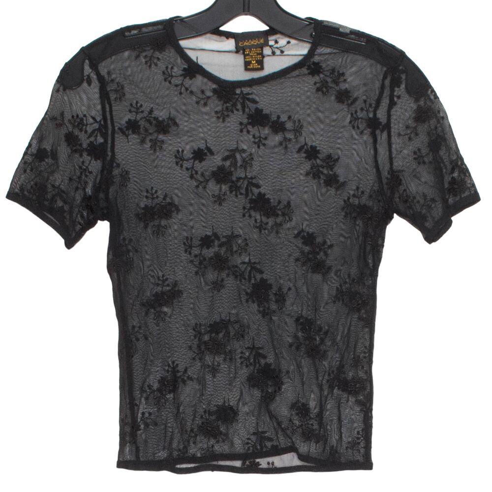 Cacique Top Sheer Whimsigoth Y2K Fairy‎ Grunge Witchy Coquette Mesh Black Medium